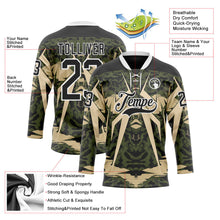 Laden Sie das Bild in den Galerie-Viewer, Uksn Individuelles Schwarz Oliv-Weiß 3D-Muster abstrakter Grunge Eishockey-Trikot mit Schnürkragen