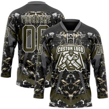 Laden Sie das Bild in den Galerie-Viewer, Uksn Individuelles Schwarz Oliv Stahlgrau-Weiß 3D-Muster abstrakter Grunge Eishockey-Trikot mit Schnürkragen