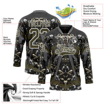 Laden Sie das Bild in den Galerie-Viewer, Uksn Individuelles Schwarz Oliv Stahlgrau-Weiß 3D-Muster abstrakter Grunge Eishockey-Trikot mit Schnürkragen