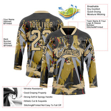 Laden Sie das Bild in den Galerie-Viewer, Uksn Individuelles Schwarz Vegas-Gold-Grau 3D-Muster abstrakt Eishockey-Trikot mit Schnürkragen