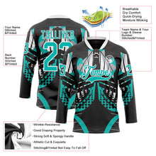 Laden Sie das Bild in den Galerie-Viewer, Uksn Individuelles Schwarz Aqua-Weiß 3D-Muster abstrakt Eishockey-Trikot mit Schnürkragen