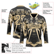 Laden Sie das Bild in den Galerie-Viewer, Uksn Individuelles Schwarz Vegas-Gold 3D-Muster abstrakter Grunge Eishockey-Trikot mit Schnürkragen