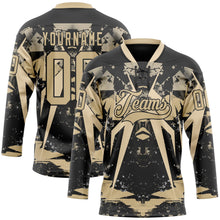 Laden Sie das Bild in den Galerie-Viewer, Uksn Individuelles Schwarz Vegas-Gold 3D-Muster abstrakter Grunge Eishockey-Trikot mit Schnürkragen