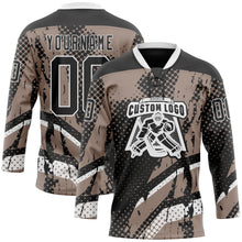Laden Sie das Bild in den Galerie-Viewer, Uksn Individuelles Schwarz Braun-Weiß 3D-Muster abstrakt Eishockey-Trikot mit Schnürkragen