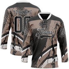 Laden Sie das Bild in den Galerie-Viewer, Uksn Individuelles Schwarz Braun-Weiß 3D-Muster abstrakt Eishockey-Trikot mit Schnürkragen