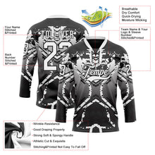 Laden Sie das Bild in den Galerie-Viewer, Uksn Individuelles Schwarz Weiß-Grau 3D-Muster abstrakter Verlauf Eishockey-Trikot mit Schnürkragen