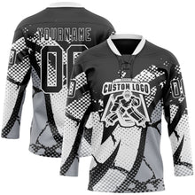 Laden Sie das Bild in den Galerie-Viewer, Uksn Individuelles Schwarz Grau-Weiß 3D-Muster abstrakt Eishockey-Trikot mit Schnürkragen