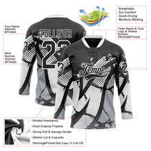 Laden Sie das Bild in den Galerie-Viewer, Uksn Individuelles Schwarz Grau-Weiß 3D-Muster abstrakt Eishockey-Trikot mit Schnürkragen