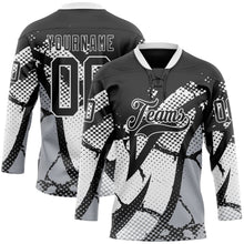 Laden Sie das Bild in den Galerie-Viewer, Uksn Individuelles Schwarz Grau-Weiß 3D-Muster abstrakt Eishockey-Trikot mit Schnürkragen