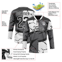 Laden Sie das Bild in den Galerie-Viewer, Uksn Individuelles Schwarz Grau-Weiß 3D-Muster abstrakter Split Eishockey-Trikot mit Schnürkragen