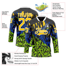 Laden Sie das Bild in den Galerie-Viewer, Uksn Individuelles Schwarz Gelb Blau-Grün 3D-Muster abstrakt Eishockey-Trikot mit Schnürkragen