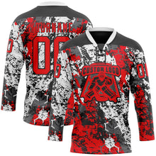 Laden Sie das Bild in den Galerie-Viewer, Uksn Individuelles Schwarz Feuerrot-Weiß 3D-Muster abstrakter Grunge Eishockey-Trikot mit Schnürkragen