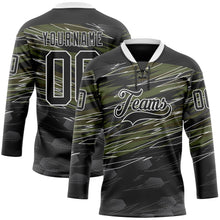 Laden Sie das Bild in den Galerie-Viewer, Uksn Individuelles Schwarz Oliv-Weiß 3D-Muster abstrakt Eishockey-Trikot mit Schnürkragen