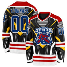 Laden Sie das Bild in den Galerie-Viewer, Uksn Individuelles Schwarz US Marineblau Rot-Weiß 3D-Muster Cyber-Mecha E-Sport Eishockey-Trikot