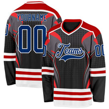 Laden Sie das Bild in den Galerie-Viewer, Uksn Individuelles Schwarz US Marineblau Rot-Weiß 3D-Muster Cyber-Mecha E-Sport Eishockey-Trikot