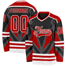 Laden Sie das Bild in den Galerie-Viewer, Uksn Individuelles Schwarz Rot Grau-Weiß 3D-Muster Cyber-Mecha E-Sport Eishockey-Trikot