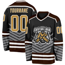 Laden Sie das Bild in den Galerie-Viewer, Uksn Individuelles Schwarz Altgold Grau Braun-Weiß 3D-Muster Cyber-Mecha E-Sport Eishockey-Trikot