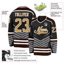 Laden Sie das Bild in den Galerie-Viewer, Uksn Individuelles Schwarz Altgold Grau Braun-Weiß 3D-Muster Cyber-Mecha E-Sport Eishockey-Trikot