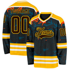 Laden Sie das Bild in den Galerie-Viewer, Uksn Individuelles Schwarz Braun Gelb Orange Blau-Weiß 3D-Muster Cyber-Mecha E-Sport Eishockey-Trikot