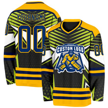 Laden Sie das Bild in den Galerie-Viewer, Uksn Individuelles Schwarz US Marineblau Grün Marineblau Gold-Weiß 3D-Muster Cyber-Mecha E-Sport Eishockey-Trikot