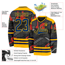 Laden Sie das Bild in den Galerie-Viewer, Uksn Individuelles Schwarz US Marineblau Grau Orange-Gold 3D-Muster Cyber-Mecha E-Sport Eishockey-Trikot