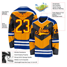 Laden Sie das Bild in den Galerie-Viewer, Uksn Individuelles Schwarz Gelb Grau Royalblau Rot-Weiß 3D-Muster Cyber-Mecha E-Sport Eishockey-Trikot