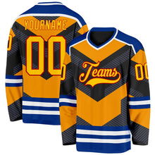 Laden Sie das Bild in den Galerie-Viewer, Uksn Individuelles Schwarz Gelb Grau Royalblau Rot-Weiß 3D-Muster Cyber-Mecha E-Sport Eishockey-Trikot