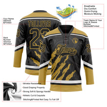 Laden Sie das Bild in den Galerie-Viewer, Uksn Individuelles Schwarz Altgold-Weiß 3D-Splash-Art Eishockey-Trikot mit Schnürkragen