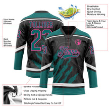 Laden Sie das Bild in den Galerie-Viewer, Uksn Individuelles Schwarz Petrol Pink-Weiß 3D-Splash-Art Eishockey-Trikot mit Schnürkragen