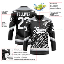 Laden Sie das Bild in den Galerie-Viewer, Uksn Individuelles Schwarz Weiß-Grau 3D-Splash-Art Eishockey-Trikot mit Schnürkragen