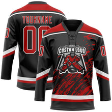 Laden Sie das Bild in den Galerie-Viewer, Uksn Individuelles Schwarz Rot-Weiß 3D-Splash-Art Eishockey-Trikot mit Schnürkragen