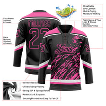 Laden Sie das Bild in den Galerie-Viewer, Uksn Individuelles Schwarz Pink-Weiß 3D-Splash-Art Eishockey-Trikot mit Schnürkragen