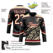 Laden Sie das Bild in den Galerie-Viewer, Uksn Individuelles Schwarz City-Creme-Karmesinrot 3D-Splash-Art Eishockey-Trikot mit Schnürkragen