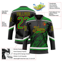 Laden Sie das Bild in den Galerie-Viewer, Uksn Individuelles Schwarz Grasgrün Orange-Weiß 3D-Splash-Art Eishockey-Trikot mit Schnürkragen