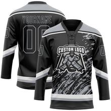 Laden Sie das Bild in den Galerie-Viewer, Uksn Individuelles Schwarz Grau-Weiß 3D-Splash-Art Eishockey-Trikot mit Schnürkragen