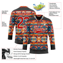 Laden Sie das Bild in den Galerie-Viewer, Uksn Individuelles Schwarz Rot-Creme 3D-Muster Indianerstämme der Ureinwohner Nordamerikas Eishockey-Trikot mit Schnürkragen