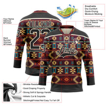 Laden Sie das Bild in den Galerie-Viewer, Uksn Individuelles Schwarz Creme 3D-Muster Indianerstämme der Ureinwohner Nordamerikas Eishockey-Trikot mit Schnürkragen