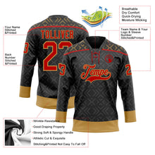 Laden Sie das Bild in den Galerie-Viewer, Uksn Individuelles Schwarz Rot-Altgold 3D-Muster Indianerstämme der Ureinwohner Nordamerikas Eishockey-Trikot mit Schnürkragen