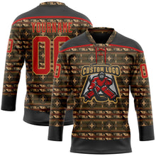 Laden Sie das Bild in den Galerie-Viewer, Uksn Individuelles Schwarz Rot-Altgold 3D-Muster Indianerstämme der Ureinwohner Nordamerikas Eishockey-Trikot mit Schnürkragen