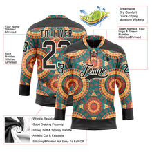 Laden Sie das Bild in den Galerie-Viewer, Uksn Individuelles Schwarz Grün Orange-Creme 3D-Muster Indianerstämme der Ureinwohner Nordamerikas Eishockey-Trikot mit Schnürkragen