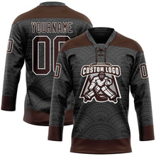 Laden Sie das Bild in den Galerie-Viewer, Uksn Individuelles Schwarz Braun-Weiß 3D-Muster Indianerstämme der Ureinwohner Nordamerikas Eishockey-Trikot mit Schnürkragen