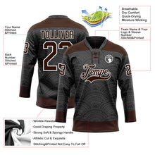 Laden Sie das Bild in den Galerie-Viewer, Uksn Individuelles Schwarz Braun-Weiß 3D-Muster Indianerstämme der Ureinwohner Nordamerikas Eishockey-Trikot mit Schnürkragen