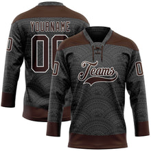 Laden Sie das Bild in den Galerie-Viewer, Uksn Individuelles Schwarz Braun-Weiß 3D-Muster Indianerstämme der Ureinwohner Nordamerikas Eishockey-Trikot mit Schnürkragen