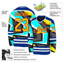 Laden Sie das Bild in den Galerie-Viewer, Uksn Individuelles Schwarz Gelb Blau Royalblau Rot-Weiß 3D-Muster Cyber-Mecha E-Sport Eishockey-Trikot