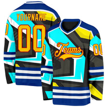 Laden Sie das Bild in den Galerie-Viewer, Uksn Individuelles Schwarz Gelb Blau Royalblau Rot-Weiß 3D-Muster Cyber-Mecha E-Sport Eishockey-Trikot