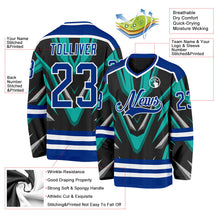 Laden Sie das Bild in den Galerie-Viewer, Uksn Individuelles Schwarz Royalblau Grün Grau-Weiß 3D-Muster Cyber-Mecha E-Sport Eishockey-Trikot