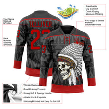 Laden Sie das Bild in den Galerie-Viewer, Uksn Individuelles Schwarz Rot 3D-Muster Indianerstämme der Ureinwohner Nordamerikas Eishockey-Trikot mit Schnürkragen