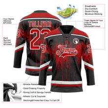Laden Sie das Bild in den Galerie-Viewer, Uksn Individuelles Schwarz Rot Stahlgrau-Weiß 3D-Muster tropfende Farbkleckse Eishockey-Trikot mit Schnürkragen