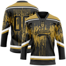Laden Sie das Bild in den Galerie-Viewer, Uksn Individuelles Schwarz Altgold Stahlgrau-Weiß 3D-Muster tropfende Farbkleckse Eishockey-Trikot mit Schnürkragen