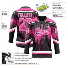 Laden Sie das Bild in den Galerie-Viewer, Uksn Individuelles Schwarz Pink Stahlgrau-Weiß 3D-Muster tropfende Farbkleckse Eishockey-Trikot mit Schnürkragen